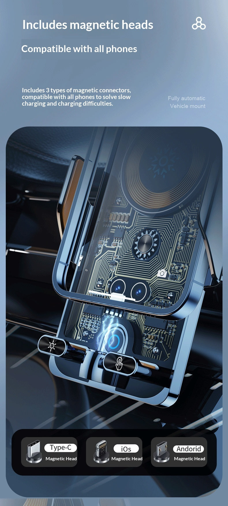 Trådlös Mobilhållare med Snabbladdning – Säker & Smidig Körning